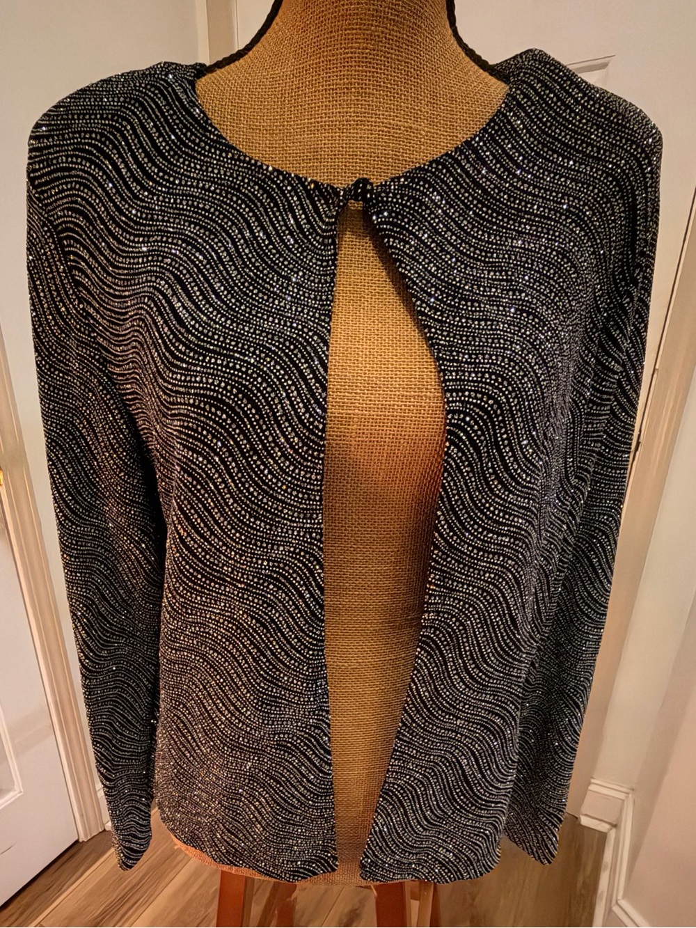 Vintage Y2K MSK Black Silver Metallic Wave Sparkle Evening Jacket